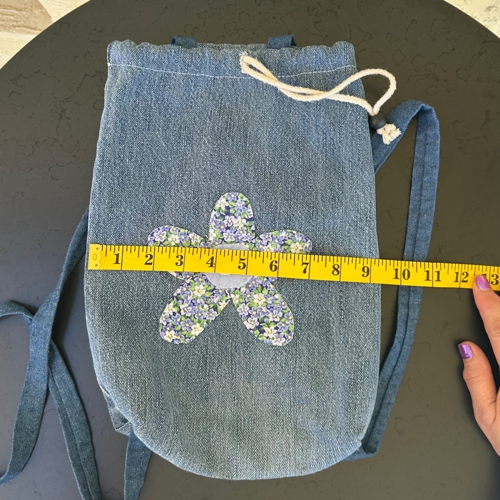 Cute Handmade Denim Drawstring Backpack - Picture 9 of 9